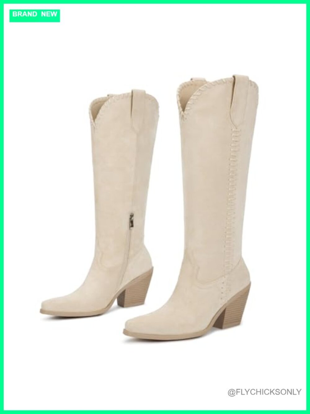 Faux Suede Knee High Western Cowboy Boots Block Heel Square Toe